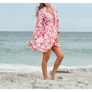 La Plage Alison Long Sleeve Dress pink Leopard Size Medium